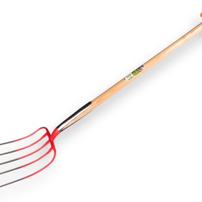 Mestvork OFFNER rood 5 tands, met dubbele veer, met T-steel 90cm