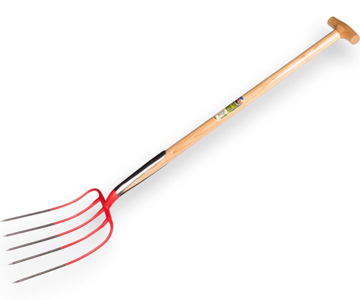 Mestvork OFFNER rood 5 tands, met dubbele veer, met T-steel 90cm