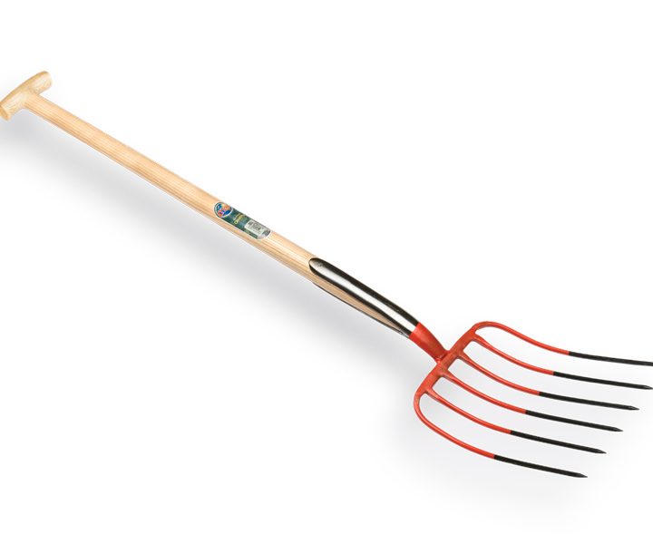 Mestvork OFFNER rood 6 tands, met dubbele veer, met T-steel 90cm