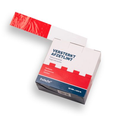 Afzetband 500m lang, 8cm breed, versterkt, rood - wit