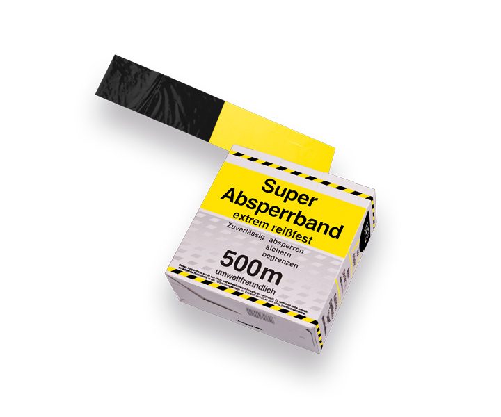 Afzetband 500m lang, 8cm breed, versterkt, geel – zwart