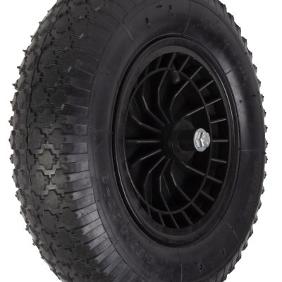 Kruiwagenwiel met luchtband en metalen velg (aslengte 13cm)
